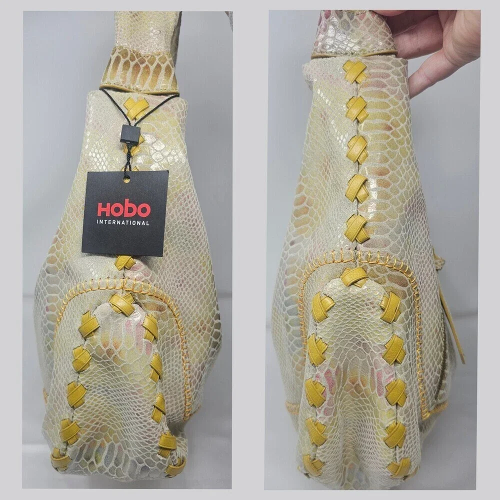 Vtg Rare Hobo International Snake Print Pastel Rainbow Hobo Leather Shoulderbag